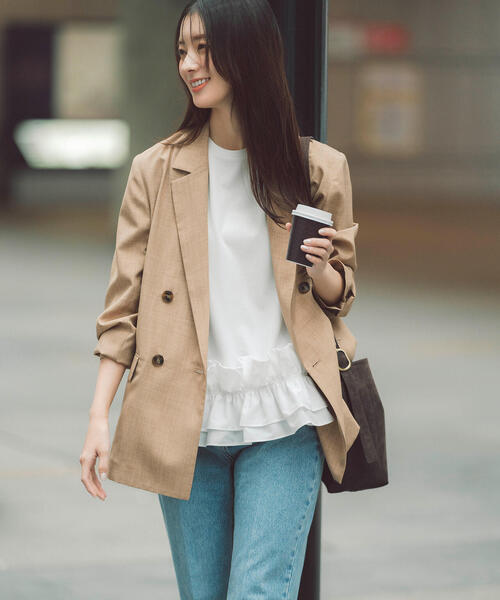 NATURAL BEAUTY BASIC（ナチュラルビューティーベーシック）の「◇ライトボクシーダブルジャケット（テーラードジャケット・レディース・ベージュ/ネイビー/キャメル・SMALL/MEDIUM）」の15枚目の写真