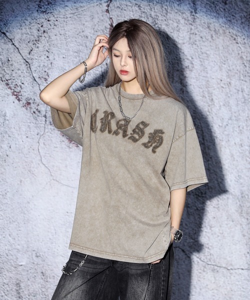 セール】EFFECTION // vintage wash patch logo embroidery crew