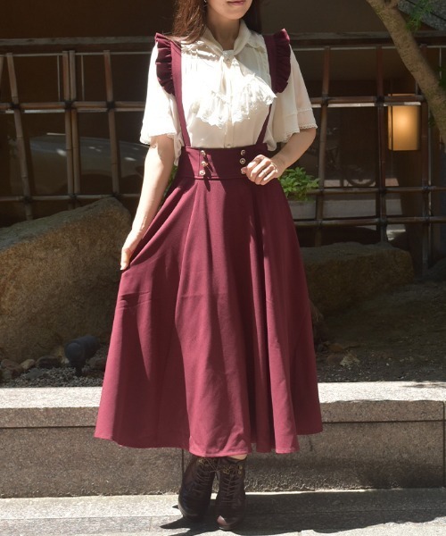 axes femme（アクシーズファム）の「フリルサス付ハイウエストスカート（スカート・レディース・ブラウン/ネイビー/ブラック/グレー/ワイン・FREE）」の5枚目の写真