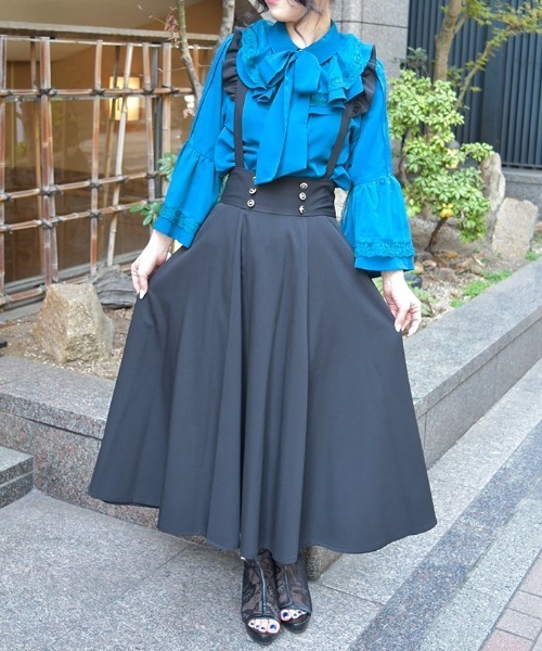 axes femme（アクシーズファム）の「フリルサス付ハイウエストスカート（スカート・レディース・ブラウン/ネイビー/ブラック/グレー/ワイン・FREE）」の2枚目の写真