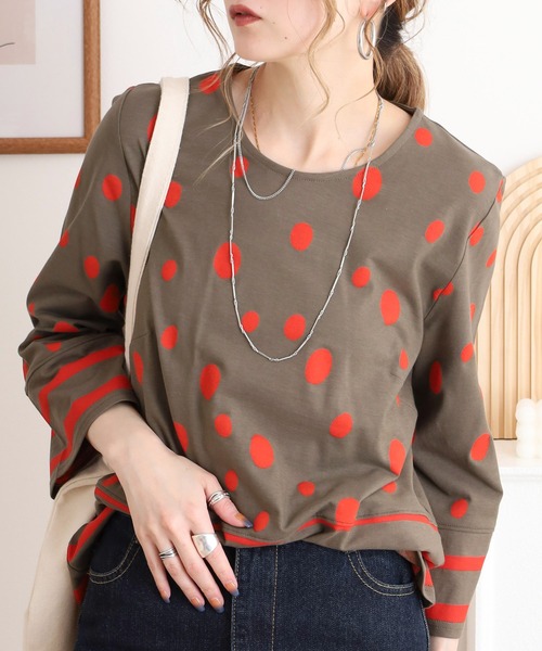 BRODIAEA（ブローディア）の「BRODIAEA 抜染プリント 柄切替カットソー ７分袖プルオーバー日本製（Tシャツ/カットソー・レディース・オフホワイト/グレー/モカ/ダークネイビー・40）」の13枚目の写真