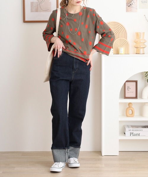 BRODIAEA（ブローディア）の「BRODIAEA 抜染プリント 柄切替カットソー ７分袖プルオーバー日本製（Tシャツ/カットソー・レディース・オフホワイト/グレー/モカ/ダークネイビー・40）」の16枚目の写真