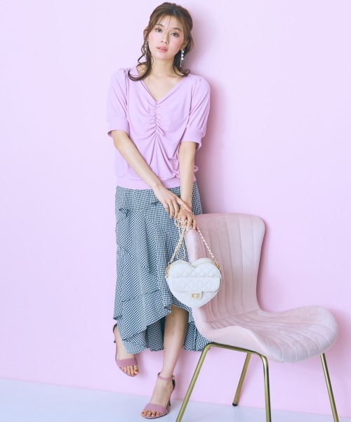 marun（マルン）の「＜大きいサイズ＞ハートネックデザイントップス marun（Tシャツ/カットソー・レディース・ピンク/ダークネイビー・3L/4L/5L/L/LL）」の7枚目の写真