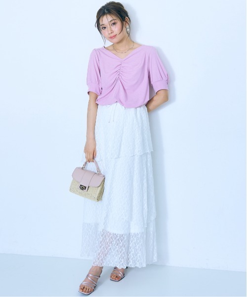 marun（マルン）の「＜大きいサイズ＞ハートネックデザイントップス marun（Tシャツ/カットソー・レディース・ピンク/ダークネイビー・3L/4L/5L/L/LL）」の5枚目の写真