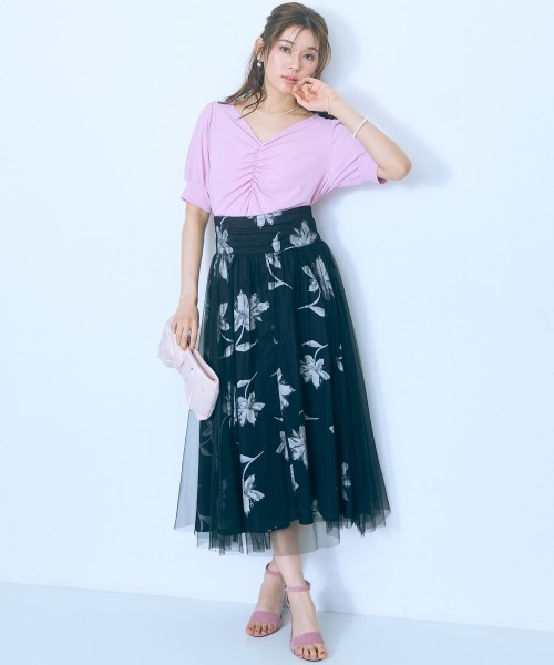 marun（マルン）の「＜大きいサイズ＞ハートネックデザイントップス marun（Tシャツ/カットソー・レディース・ピンク/ダークネイビー・3L/4L/5L/L/LL）」の6枚目の写真