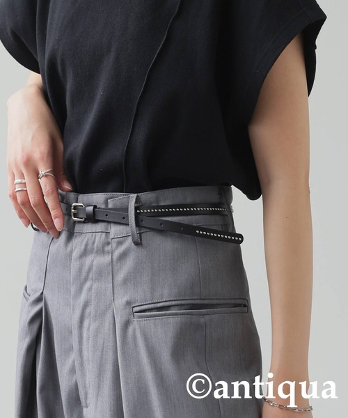antiqua(アンティカ)の「本革スタッズベルト(ベルト・レディース・ブラック・ONE SIZE)」の1枚目の写真