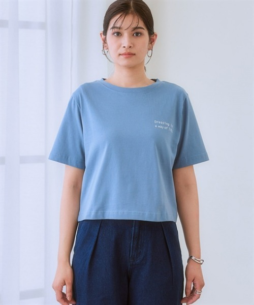 nissen（ニッセン）の「綿１００％クロップド丈ロゴＴシャツ(接触冷感)（Tシャツ/カットソー・レディース・ブルー/オフホワイト/ブラック・LL/S/M/L）」の10枚目の写真