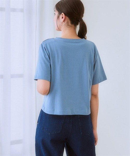 nissen（ニッセン）の「綿１００％クロップド丈ロゴＴシャツ(接触冷感)（Tシャツ/カットソー・レディース・ブルー/オフホワイト/ブラック・LL/S/M/L）」の12枚目の写真