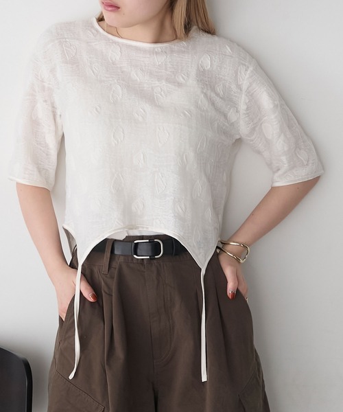 forksy.(フォルクシー)の「【forksy.】ハートジャガード 裾デザイン 半袖トップス(Tシャツ/カットソー・レディース・ブラック/アイボリー・FREE)」の3枚目の写真