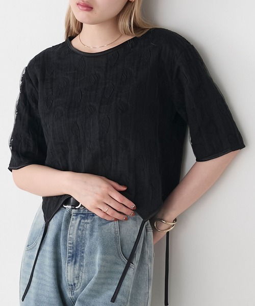 forksy.(フォルクシー)の「【forksy.】ハートジャガード 裾デザイン 半袖トップス(Tシャツ/カットソー・レディース・ブラック/アイボリー・FREE)」の12枚目の写真