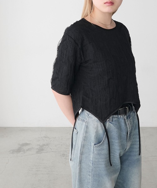 forksy.(フォルクシー)の「【forksy.】ハートジャガード 裾デザイン 半袖トップス(Tシャツ/カットソー・レディース・ブラック/アイボリー・FREE)」の13枚目の写真