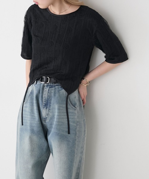 forksy.(フォルクシー)の「【forksy.】ハートジャガード 裾デザイン 半袖トップス(Tシャツ/カットソー・レディース・ブラック/アイボリー・FREE)」の14枚目の写真