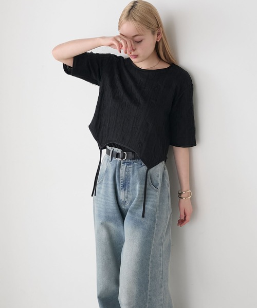forksy.(フォルクシー)の「【forksy.】ハートジャガード 裾デザイン 半袖トップス(Tシャツ/カットソー・レディース・ブラック/アイボリー・FREE)」の15枚目の写真