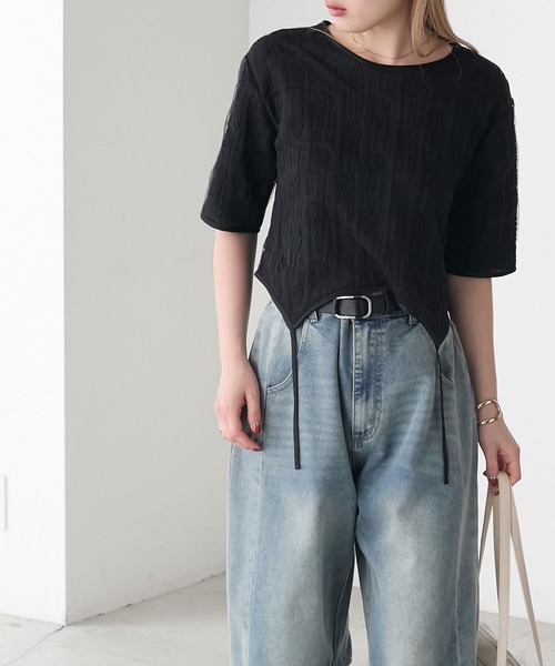 forksy.(フォルクシー)の「【forksy.】ハートジャガード 裾デザイン 半袖トップス(Tシャツ/カットソー・レディース・ブラック/アイボリー・FREE)」の16枚目の写真