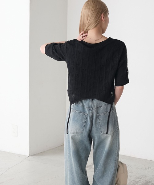 forksy.(フォルクシー)の「【forksy.】ハートジャガード 裾デザイン 半袖トップス(Tシャツ/カットソー・レディース・ブラック/アイボリー・FREE)」の18枚目の写真
