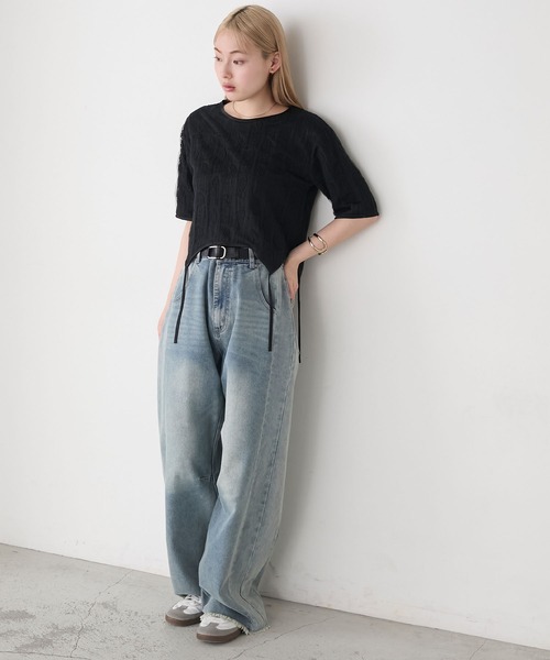 forksy.(フォルクシー)の「【forksy.】ハートジャガード 裾デザイン 半袖トップス(Tシャツ/カットソー・レディース・ブラック/アイボリー・FREE)」の21枚目の写真