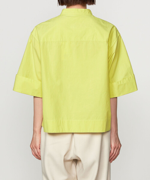 Gymphlex スタンドカラー半袖ブラウス　グレー Gymphlex / ジムフレックス STAND COLLAR SHIRT / 近江晒
