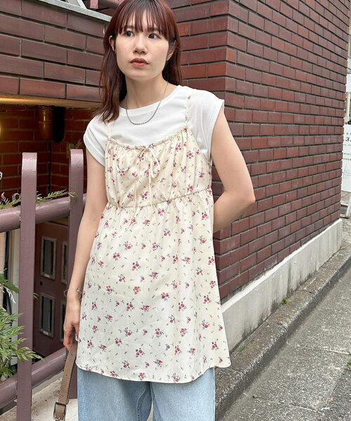 セール】【umm.】花柄前リボンキャミチュニック（チュニック