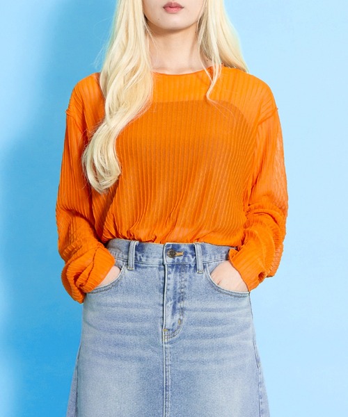 PUNYUS(プニュズ)の「シアートップス(Tシャツ/カットソー・レディース・サックスブルー/グリーン/ピンク/イエロー/オレンジ・1/2/3/4)」の5枚目の写真