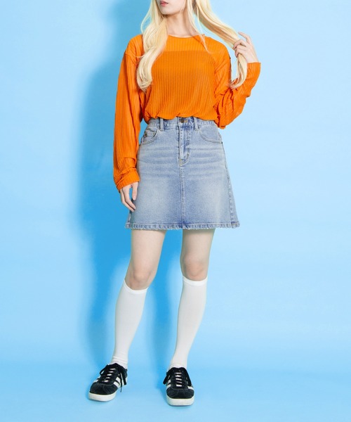 PUNYUS(プニュズ)の「シアートップス(Tシャツ/カットソー・レディース・サックスブルー/グリーン/ピンク/イエロー/オレンジ・1/2/3/4)」の6枚目の写真