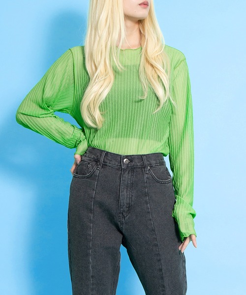 PUNYUS(プニュズ)の「シアートップス(Tシャツ/カットソー・レディース・サックスブルー/グリーン/ピンク/イエロー/オレンジ・1/2/3/4)」の22枚目の写真