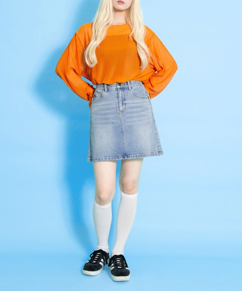 PUNYUS(プニュズ)の「シアートップス(Tシャツ/カットソー・レディース・サックスブルー/グリーン/ピンク/イエロー/オレンジ・1/2/3/4)」の7枚目の写真