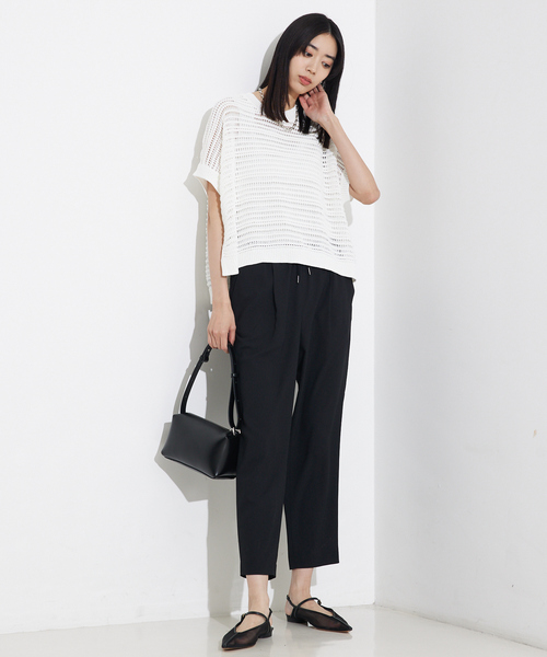 qualite（カリテ）の「バックサテンジョーゼットパンツ/オフィスカジュアル/夏服（スラックス・レディース・オフホワイト/イエロー系その他/ブラック・36/38/40/34）」の4枚目の写真