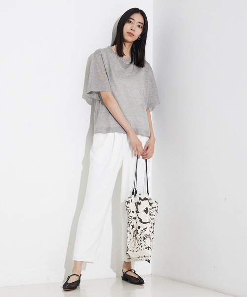 qualite（カリテ）の「バックサテンジョーゼットパンツ/オフィスカジュアル/夏服（スラックス・レディース・オフホワイト/イエロー系その他/ブラック・36/38/40/34）」の5枚目の写真