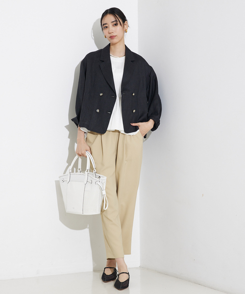 qualite（カリテ）の「バックサテンジョーゼットパンツ/オフィスカジュアル/夏服（スラックス・レディース・オフホワイト/イエロー系その他/ブラック・36/38/40/34）」の6枚目の写真