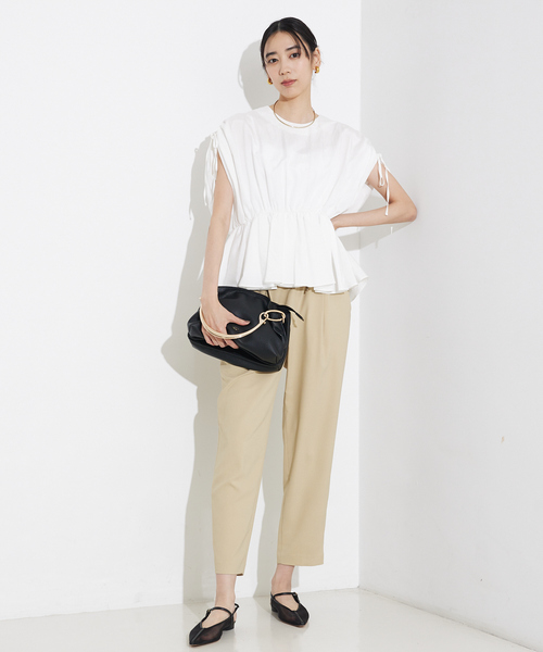 qualite（カリテ）の「バックサテンジョーゼットパンツ/オフィスカジュアル/夏服（スラックス・レディース・オフホワイト/イエロー系その他/ブラック・36/38/40/34）」の7枚目の写真