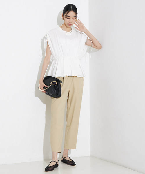 qualite（カリテ）の「バックサテンジョーゼットパンツ/オフィスカジュアル/夏服（スラックス・レディース・オフホワイト/イエロー系その他/ブラック・36/38/40/34）」の14枚目の写真