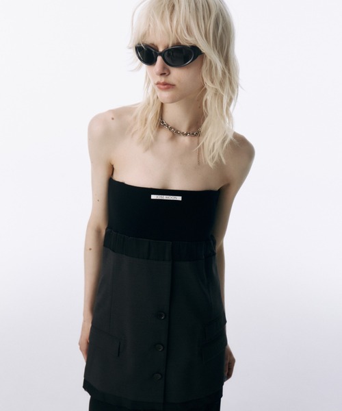 JOSE MOON(ジョゼムーン)の「KNIT COMBI SUITING CAMISOLE/ニットコンビスーチングキャミソール(キャミソール・レディース・ホワイト/チャコールグレー・FREE)」の7枚目の写真