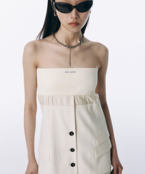 JOSE MOON(ジョゼムーン)の「KNIT COMBI SUITING CAMISOLE/ニットコンビスーチングキャミソール(キャミソール・レディース・ホワイト/チャコールグレー・FREE)」の4枚目の写真