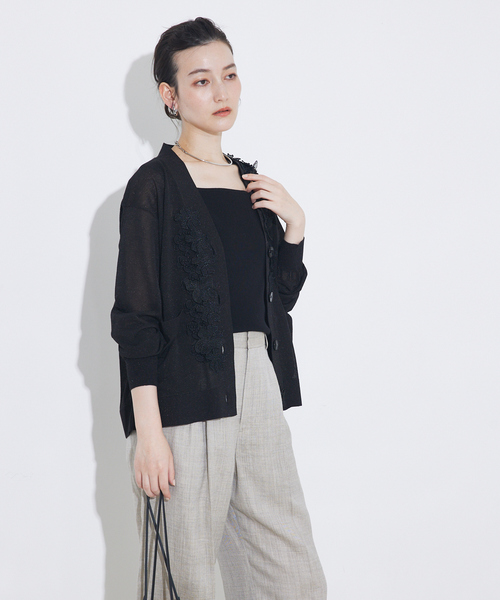 qualite（カリテ）の「boussole×qualite フラワーエンブロカーディガン（カーディガン/ボレロ・レディース・ブラック/オフホワイト・フリー）」の12枚目の写真