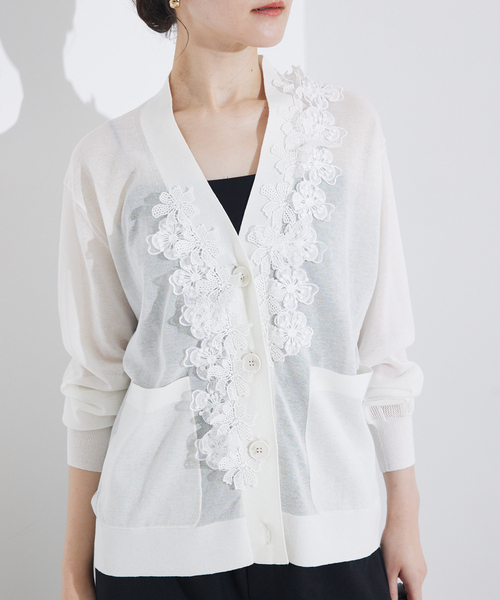 qualite（カリテ）の「boussole×qualite フラワーエンブロカーディガン（カーディガン/ボレロ・レディース・ブラック/オフホワイト・フリー）」の13枚目の写真