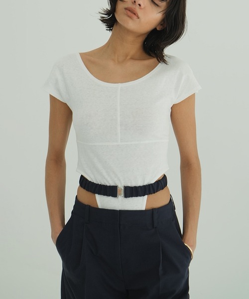 CLANE(クラネ)の「ROUND NECK HIGH CUT BODYSUITS(Tシャツ/カットソー・レディース・ブラック/ホワイト・1)」の1枚目の写真
