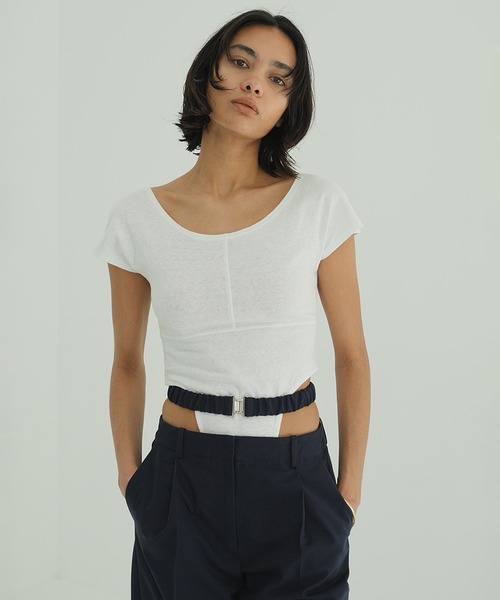 CLANE(クラネ)の「ROUND NECK HIGH CUT BODYSUITS(Tシャツ/カットソー・レディース・ブラック/ホワイト・1)」の16枚目の写真