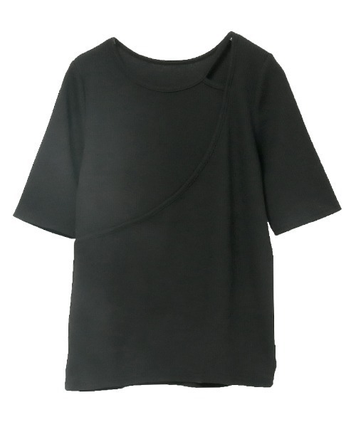 Rejoule(リジュール)の「アシメデザイン カットアウトリブトップス(Tシャツ/カットソー・レディース・ブラック/アイボリー/グレイッシュベージュ・FREE)」の6枚目の写真