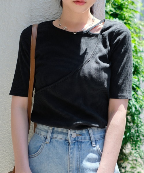 Rejoule(リジュール)の「アシメデザイン カットアウトリブトップス(Tシャツ/カットソー・レディース・ブラック/アイボリー/グレイッシュベージュ・FREE)」の20枚目の写真
