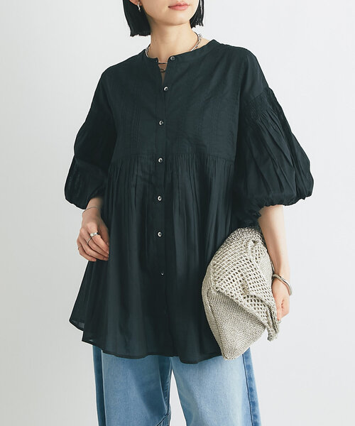 un dix cors（アンディコール）の「《綿100％・柔らかな肌触り》前後2WAYインド綿ピンタックブラウス（シャツ/ブラウス・レディース・ブルー/ホワイト/ブラック・FREE）」の2枚目の写真