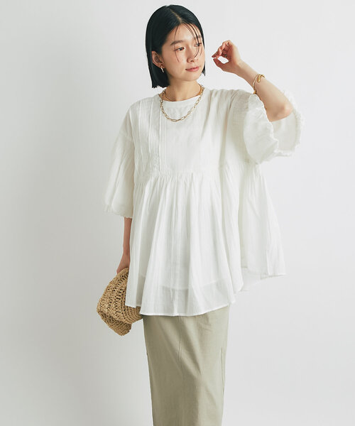 un dix cors（アンディコール）の「《綿100％・柔らかな肌触り》前後2WAYインド綿ピンタックブラウス（シャツ/ブラウス・レディース・ブルー/ホワイト/ブラック・FREE）」の4枚目の写真