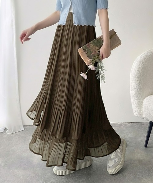 セール】ゆらりシルエットなびく。プリーツシアーティアードスカート