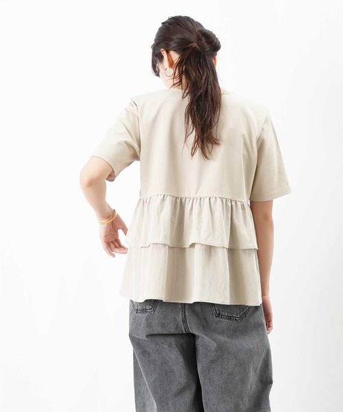 セール】LC/LLL 脇フリル前開きクルーネックTシャツ（Tシャツ