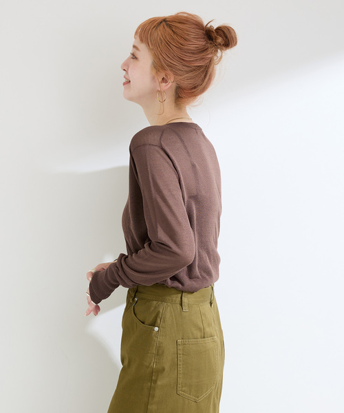 ニット セーター ヘンリーシアーニットプルオーバー レディース earthy_ ニット セーター 2WAYシアーリブヘンリーニットプル