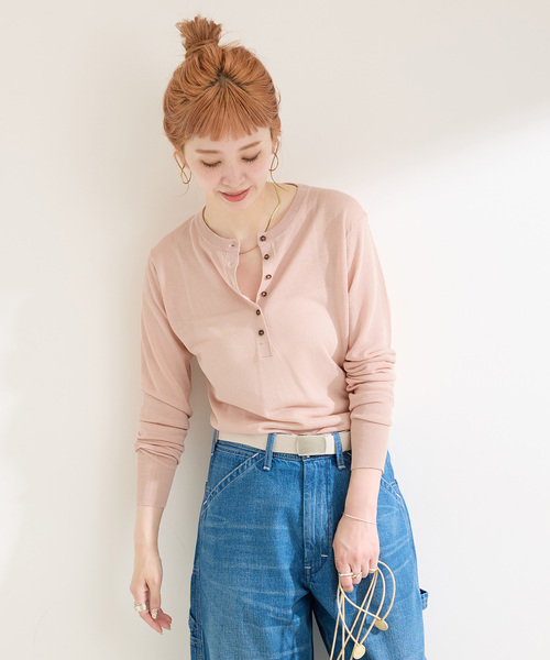 ニット セーター ヘンリーシアーニットプルオーバー レディース earthy_ ニット セーター 2WAYシアーリブヘンリーニットプル