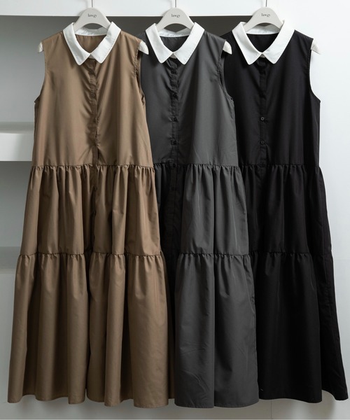 lawgy（ラウジー）の「collar tiered op / カラーティアードワンピ（ワンピース・レディース・ブラック/チャコール/ベージュ・FREE）」の4枚目の写真