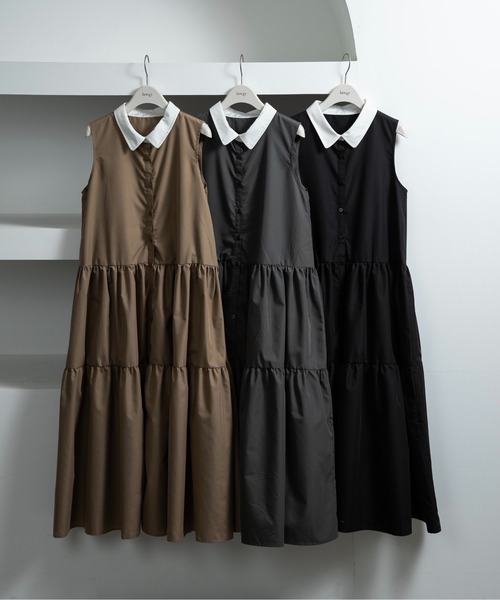 lawgy（ラウジー）の「collar tiered op / カラーティアードワンピ（ワンピース・レディース・ブラック/チャコール/ベージュ・FREE）」の18枚目の写真
