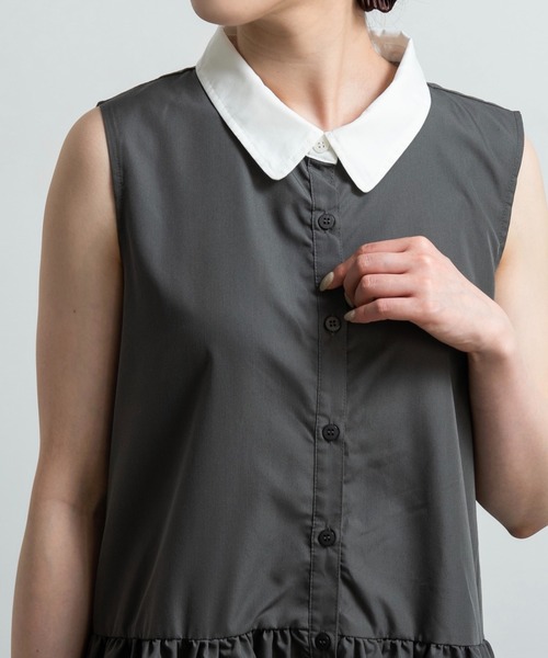 lawgy（ラウジー）の「collar tiered op / カラーティアードワンピ（ワンピース・レディース・ブラック/チャコール/ベージュ・FREE）」の6枚目の写真