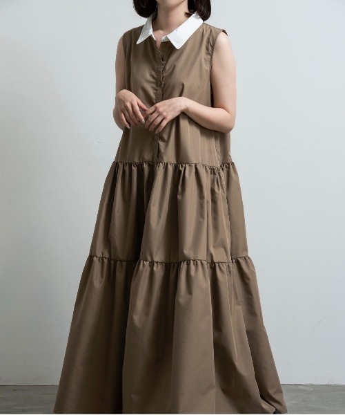 lawgy（ラウジー）の「collar tiered op / カラーティアードワンピ（ワンピース・レディース・ブラック/チャコール/ベージュ・FREE）」の10枚目の写真