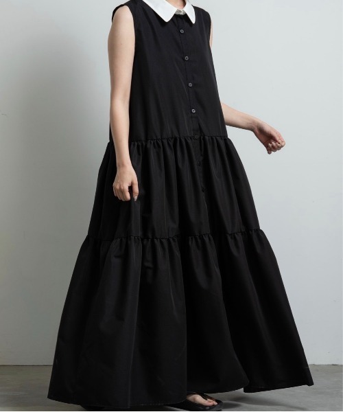lawgy（ラウジー）の「collar tiered op / カラーティアードワンピ（ワンピース・レディース・ブラック/チャコール/ベージュ・FREE）」の14枚目の写真